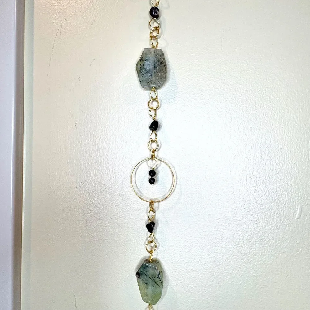 Prehnite Black Onyx Beads Gemstone Wall Hang Unconditional Love & Protection